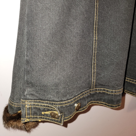 <DENNIS BASSO> Jean Jacket Faux Mink Trim & Removable/Reversible Faux Mink Vest - Picture 9 of 17